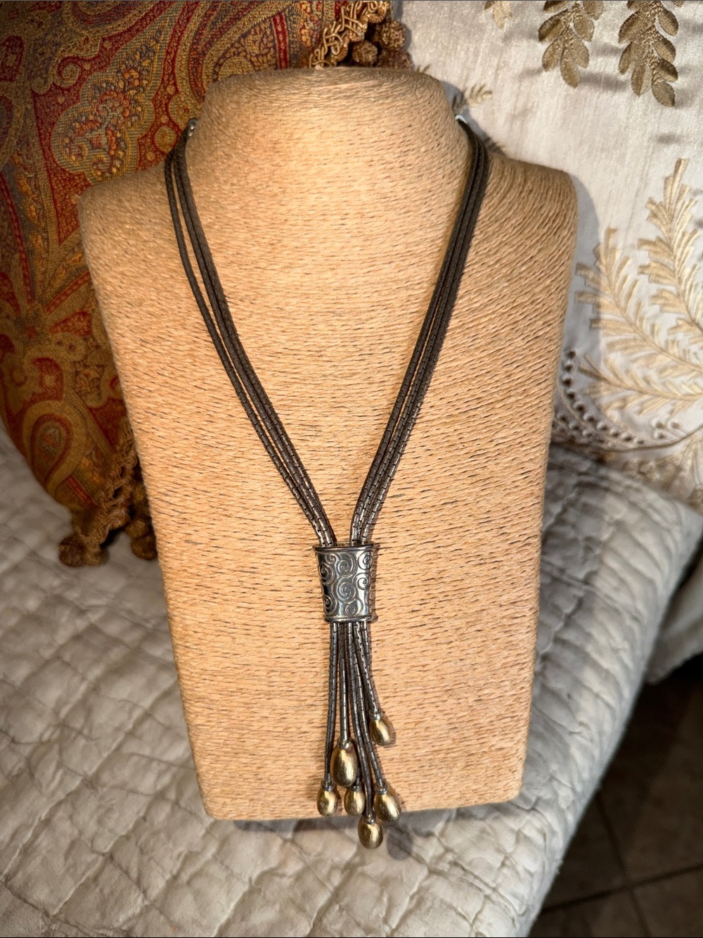 Handcrafted three Strand dark silver chains Lariat style Necklace Brighton